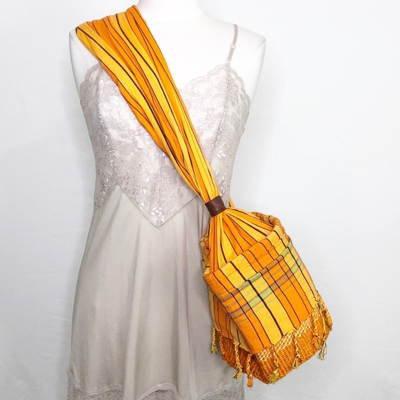 Bohemian woven/fabricshoulder sling Crossbody bag with tassels. - Picture 9 of 11